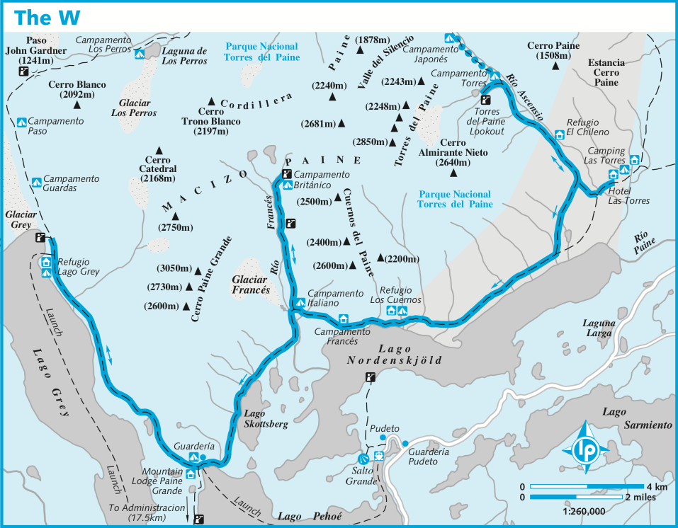Карта торрес дель пайне