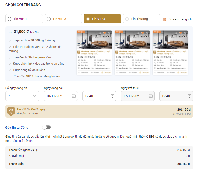 Chọn gói tin Vip 2 hoặc Vip 3