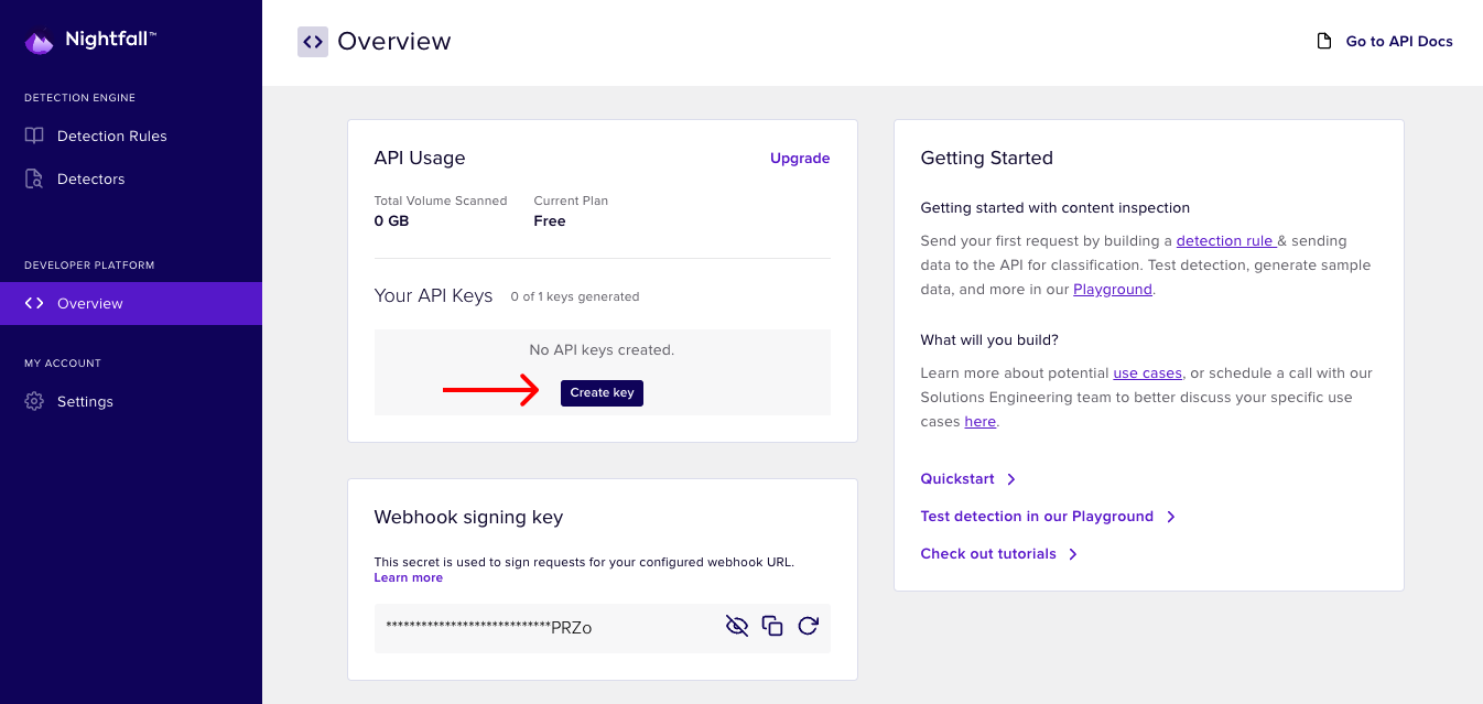 Creating an API key for Amazon S3 DLP
