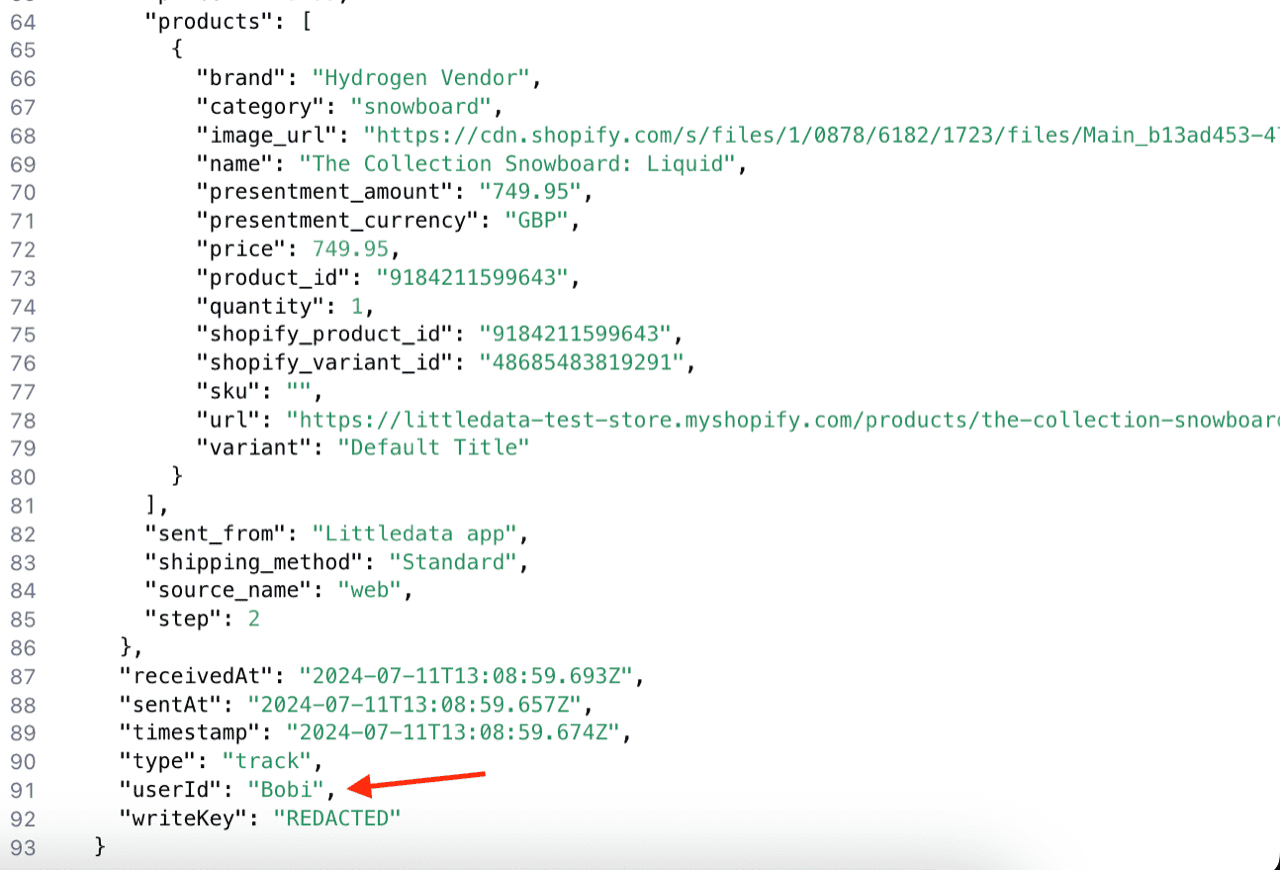 Raw Segment event with userId set to the customer metafield value