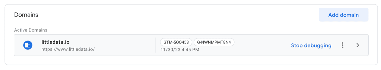 Google Tag Assistant with the Add domain button