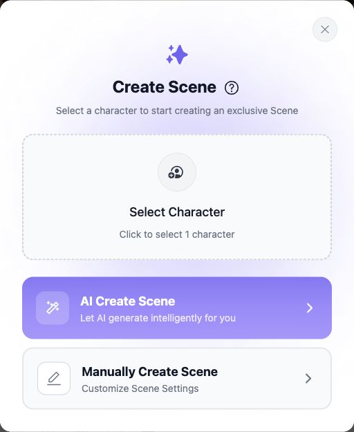 Scene character selector and creation choices