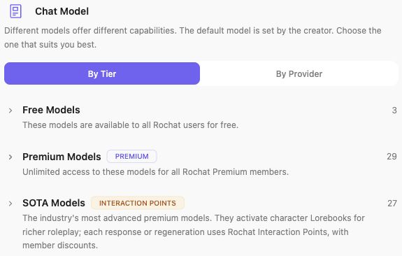 Free, Premium and SOTA model categories