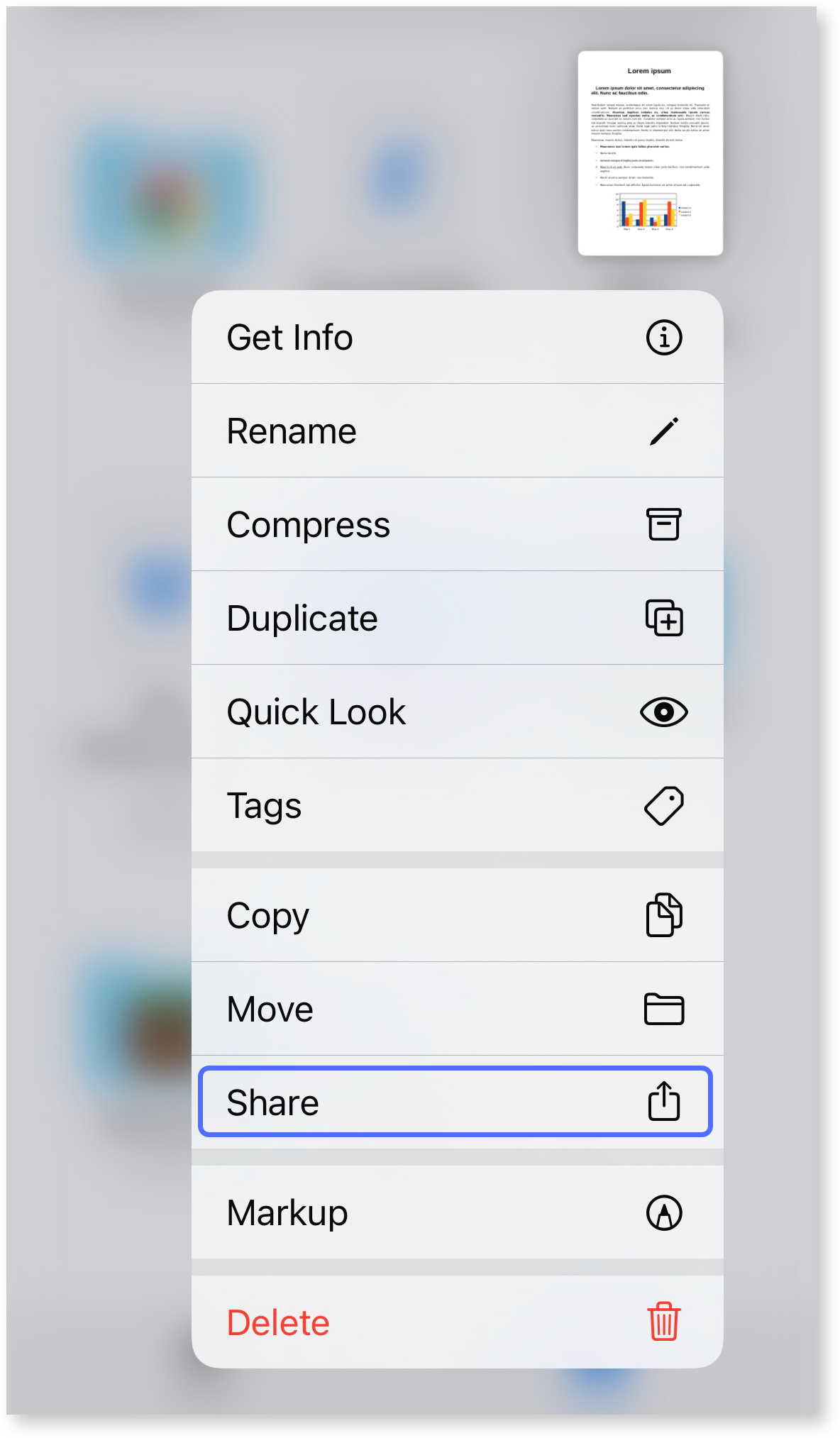 The Share option is highlighted