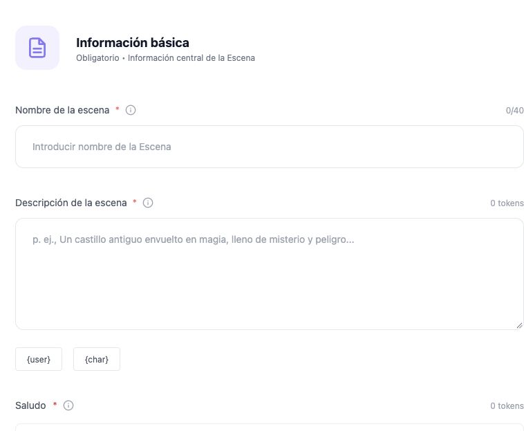 Campos de nombre y descripción de la escena