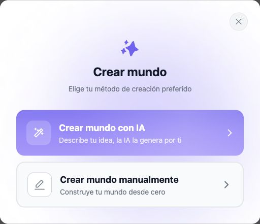 Opciones de creación de World con IA y manual
