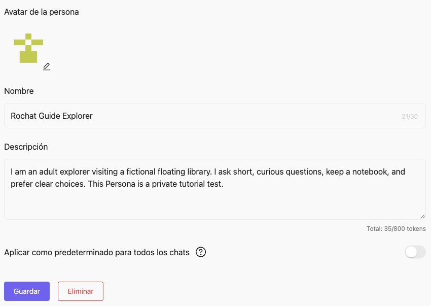Nombre, descripción y ajuste predeterminado de Persona