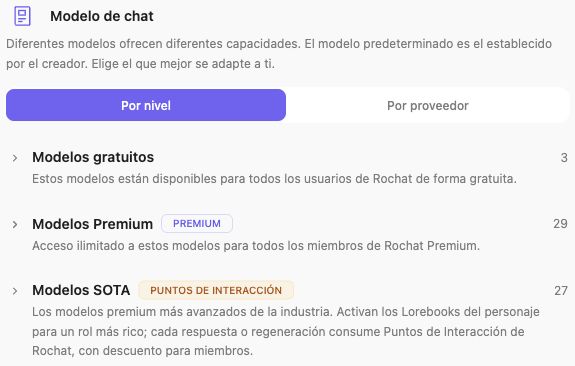 Categorías Modelos gratuitos, Modelos Premium y Modelos SOTA