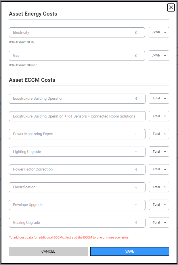 Asset energy costs and ECCM costs.