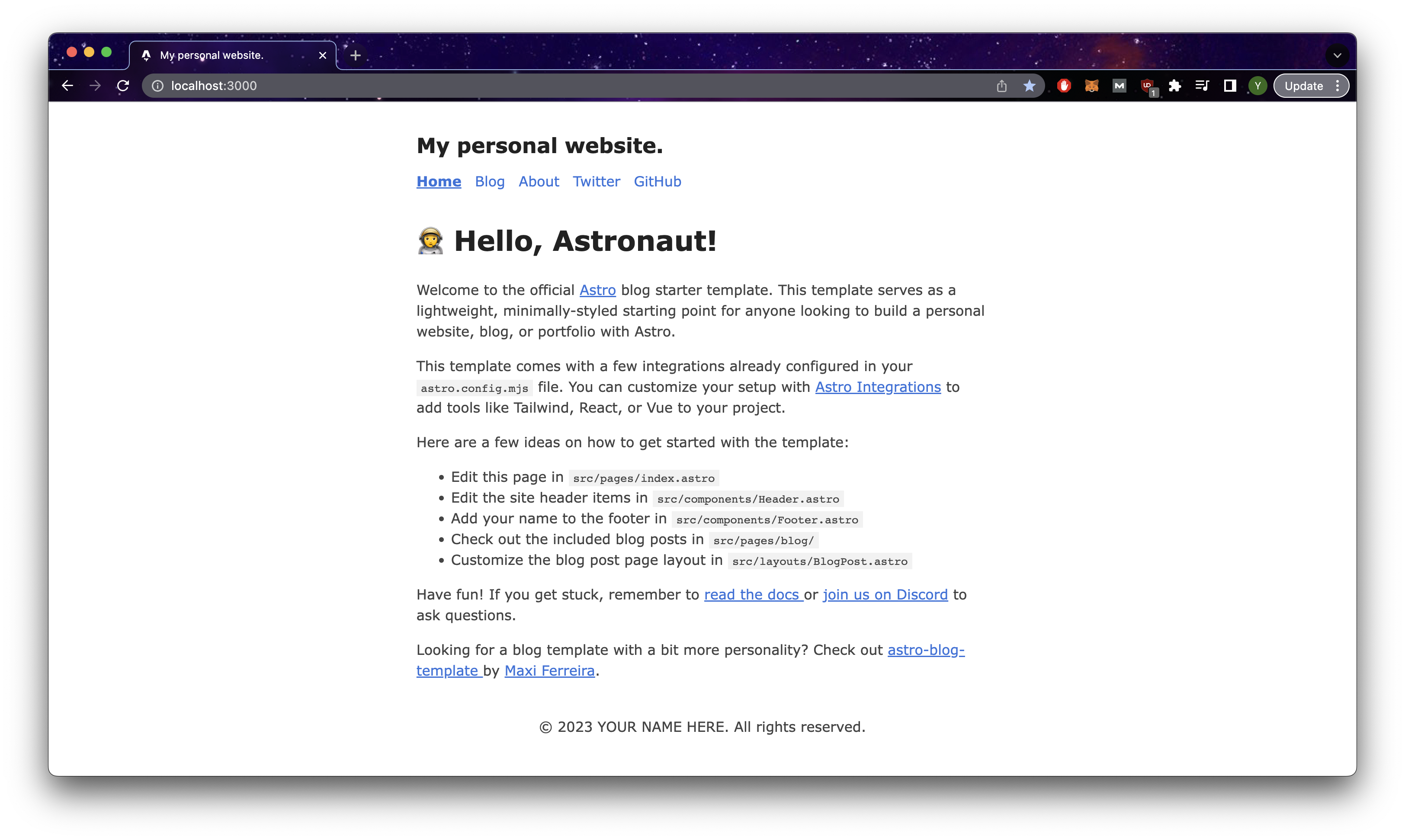 initial project setup screenshot